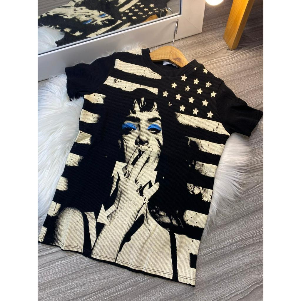 Áo Thun Nữ Đen Vải Bo Gân Body Tee - Body American