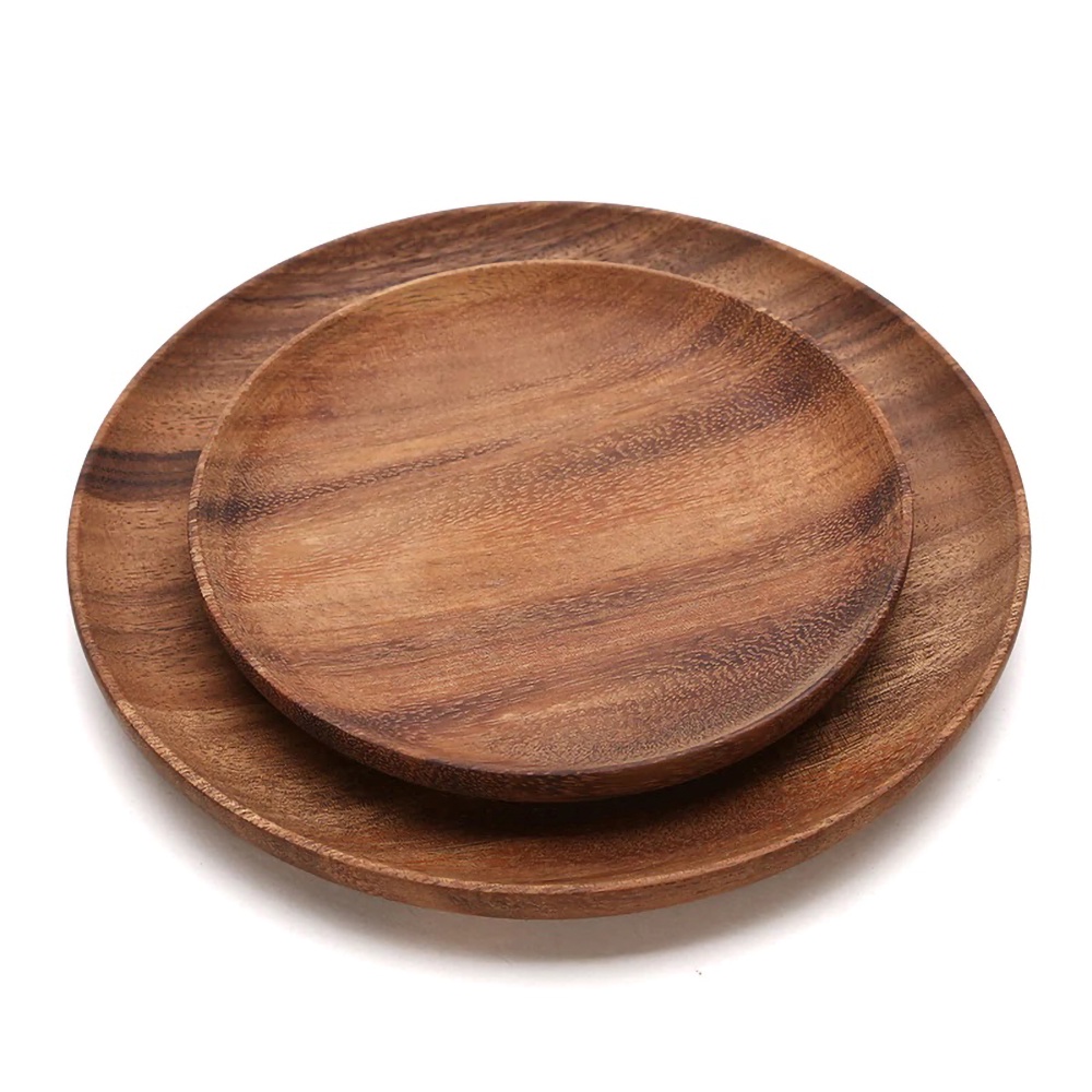 Khay gỗ decor tự nhiên, lót ly hình tròn, nhiều kích thước, đĩa gỗ tiện nguyên khối, hàng Việt Nam