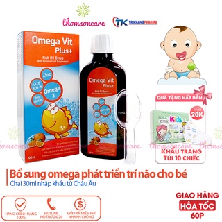 Bổ sung Omega 3 DHA EPA - Omega Vit Plus từ dầu cá, khoáng chất vitamin thiết yếu cho trẻ - Chai 100ml