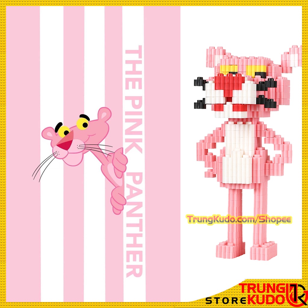 Mô hình Pink Panther Báo hồng và Chie Cô bé hạt tiêu dạng đồ chơi xếp hình dùng làm quà tặng đồ Decor