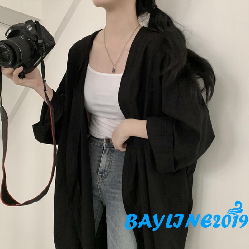 Áo Khoác Cardigan Tay Dài Dáng Rộng Màu Trơn Xẻ Tà Thời Trang Mùa Hè Cho Nữ