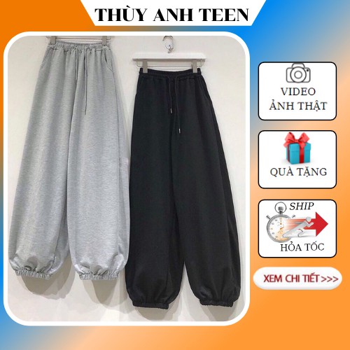 Quần boom thụng bo chun ống rộng Unisex, quần nỉ bông kiểu dáng jogger thời trang