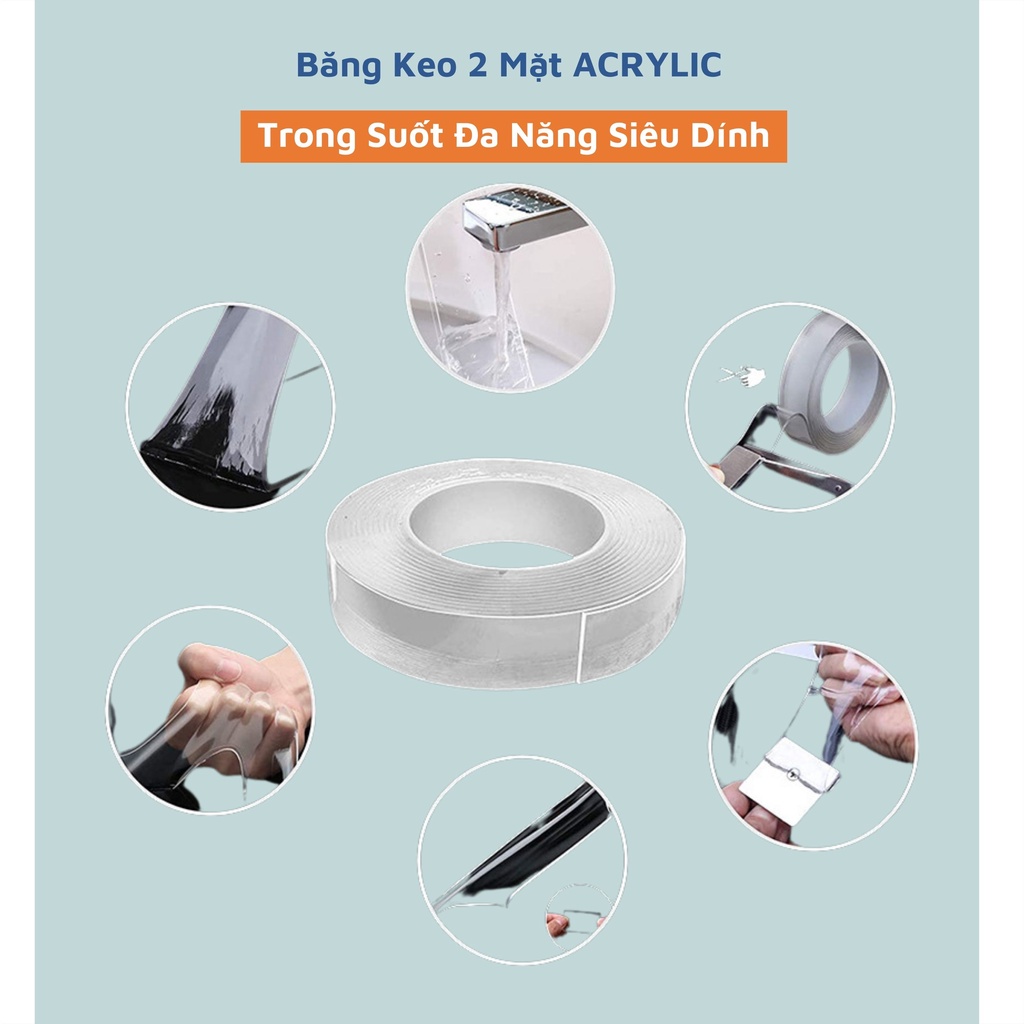 (HÀNG LOẠI 1) Băng Keo 2 Mặt ACRYLIC Trong Suốt Đa Năng Dán Tranh Dán Tường Siêu Dính