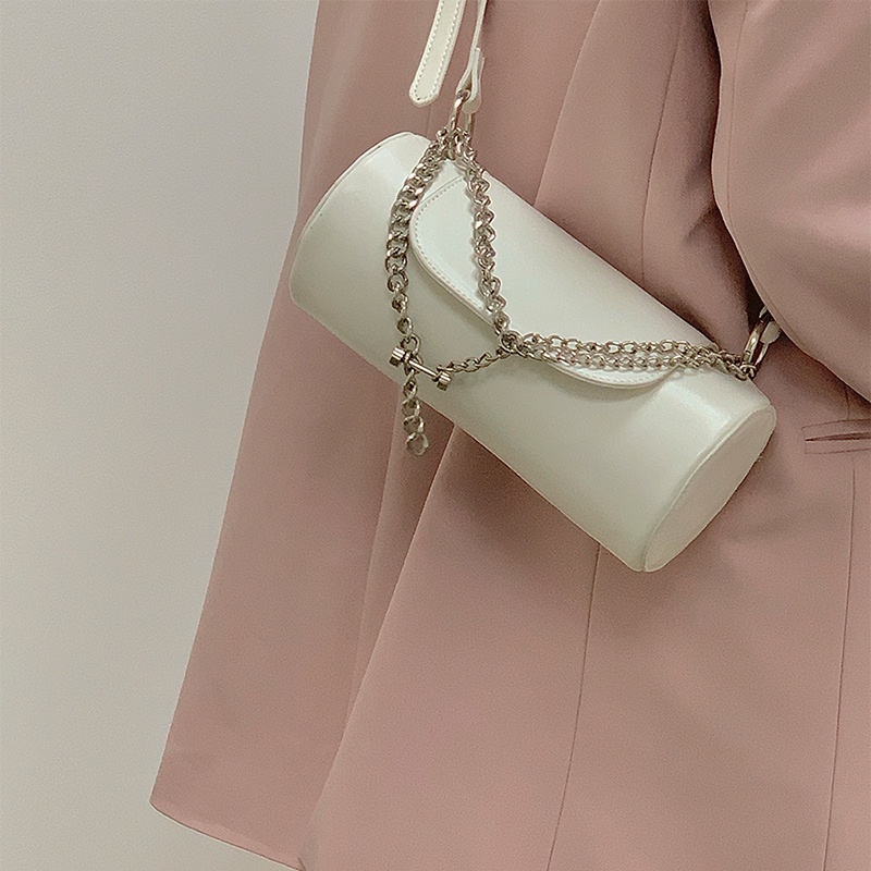 IELGY Túi Xách Đeo Chéo Hình Trụ Phối Dây Xích Phong Cách niche Ngọt Ngào Thời Trang Cho Nữ