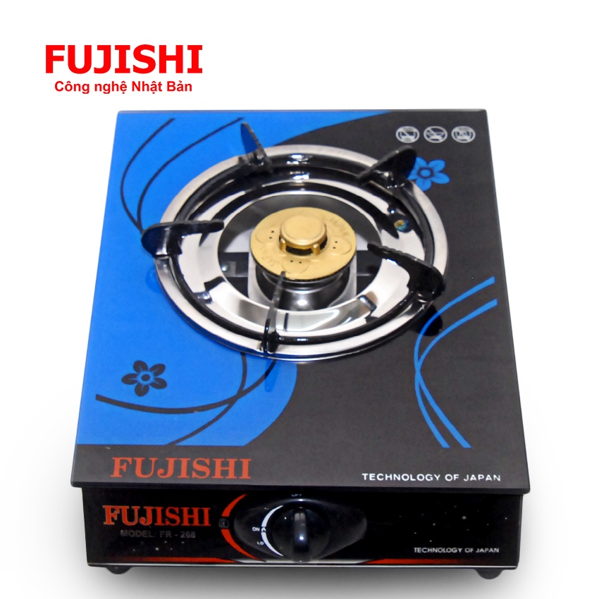 Bếp gas đơn chén nhôm Fujishi FR-268N  -  - Sài Bình Gas Lớn - Bảo hành chính hãng 01 Năm - Kính đen XANH