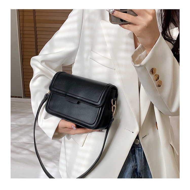 Túi Đeo Chéo Xách Tay Nữ Da PU Trơn Hai Quai Mẫu Mới Màu Nâu Trắng Đen Túi Kẹp Nách Phong Cách Đơn Giản Hàn Quốc