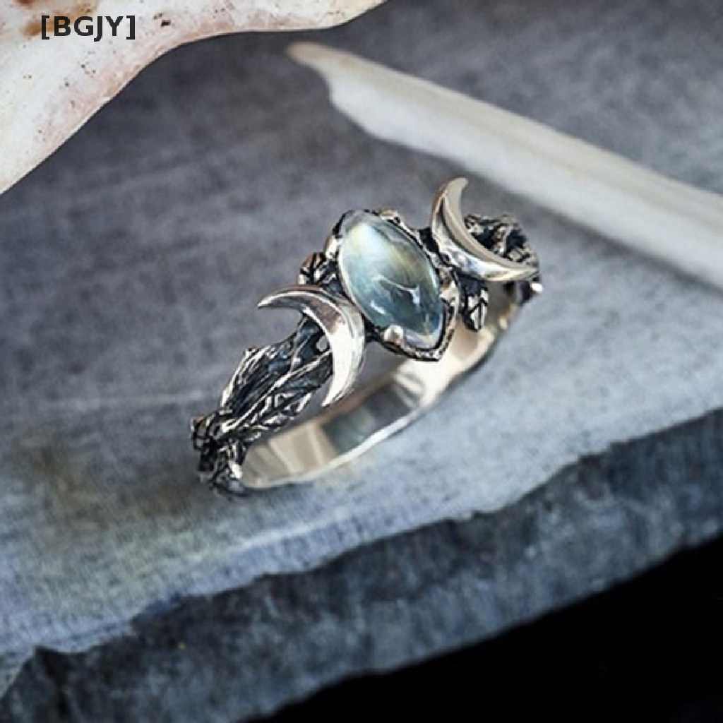 [BGJY] Vintage Bohemian Triple Moon Phase Ring  Moonstone Moon Ring Hot Sell