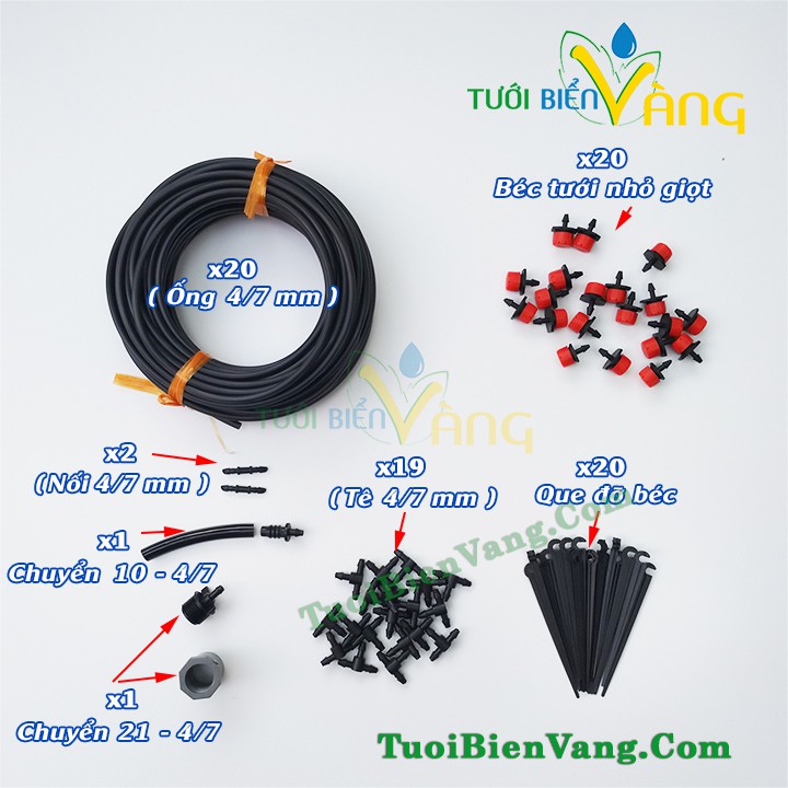 Bộ 20 béc tưới nhỏ giọt điều chỉnh được sử dụng ống pe 6mm - Bộ tiết kiệm cút xám