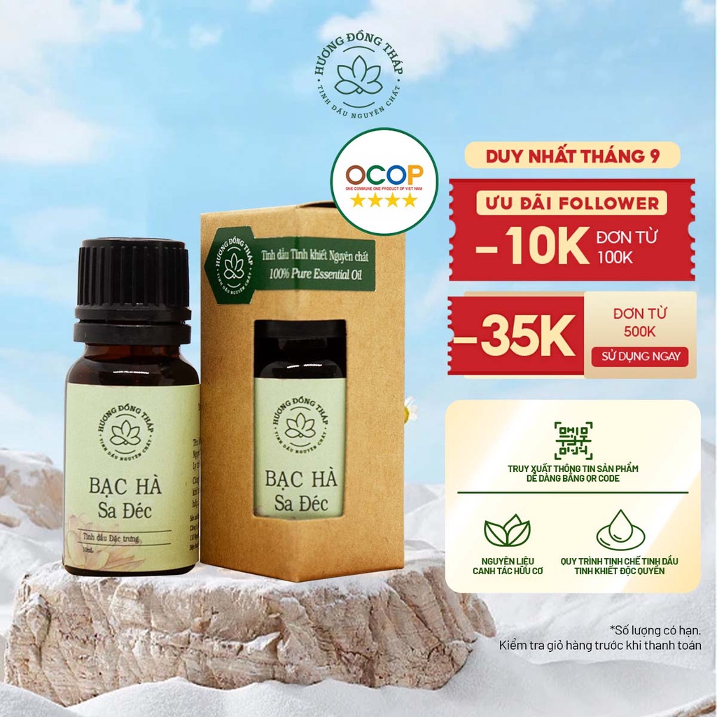 Tinh Dầu Nguyên Chất Bạc Hà Sa Đéc - Hương Đồng Tháp 10/30/50 ml-OCOP 4 sao-Khử Mùi, Tập Trung Hiệu Quả