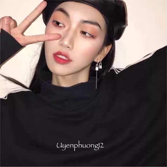 Bông tai khuyên tai tròn khoá bạc ý 30%