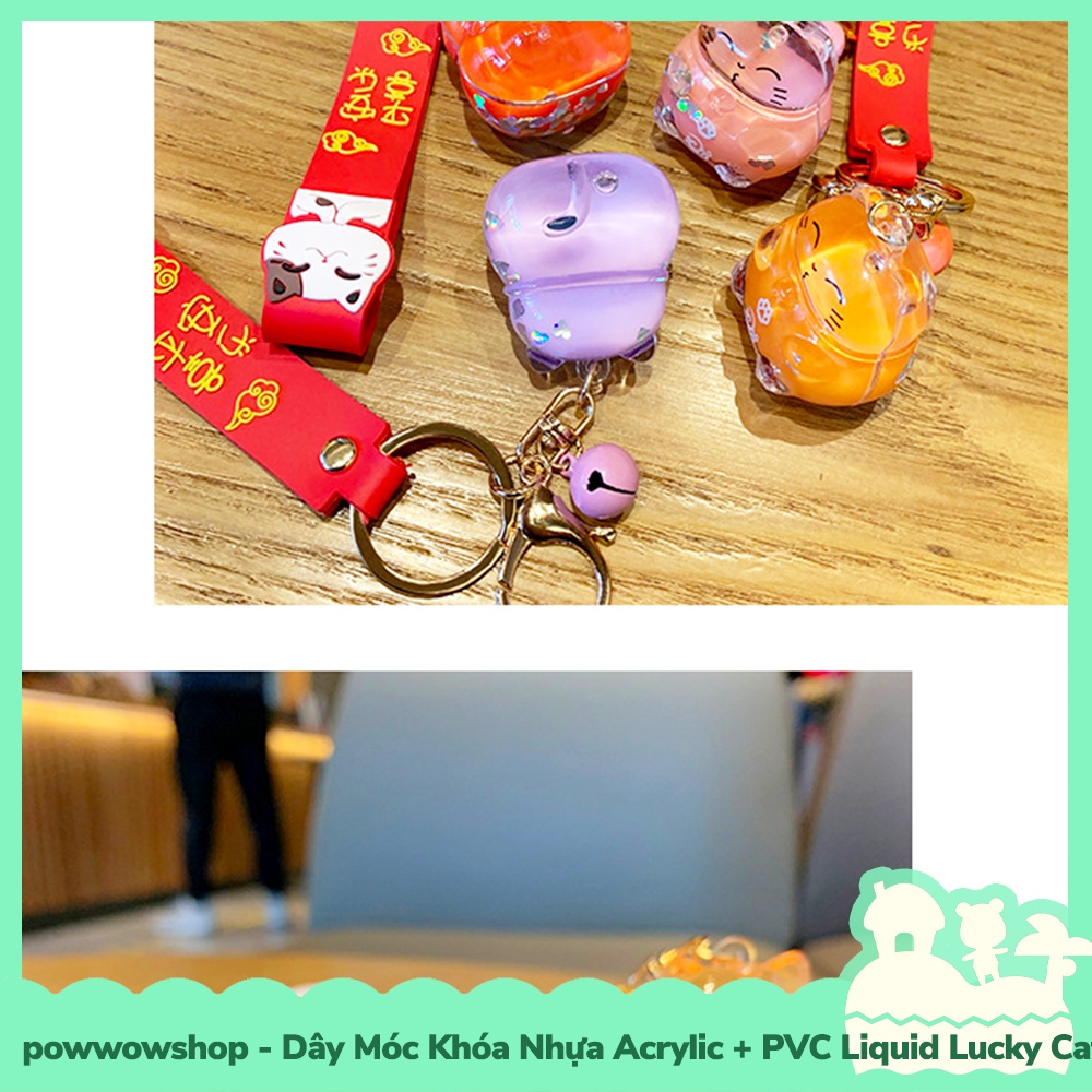 [Sẵn VN - Hỏa Tốc] Dây Móc Khóa Nhựa Acrylic + PVC Liquid Mẫu Mèo May Mắn Lucky Cat