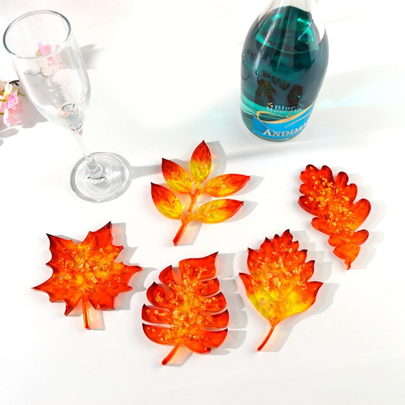 NAV 5Pcs Leaves Coaster Silicone Resin Mold Tropical Maple Leaf Resin Casting Mold for Casting Resin Concrete Art Crafts