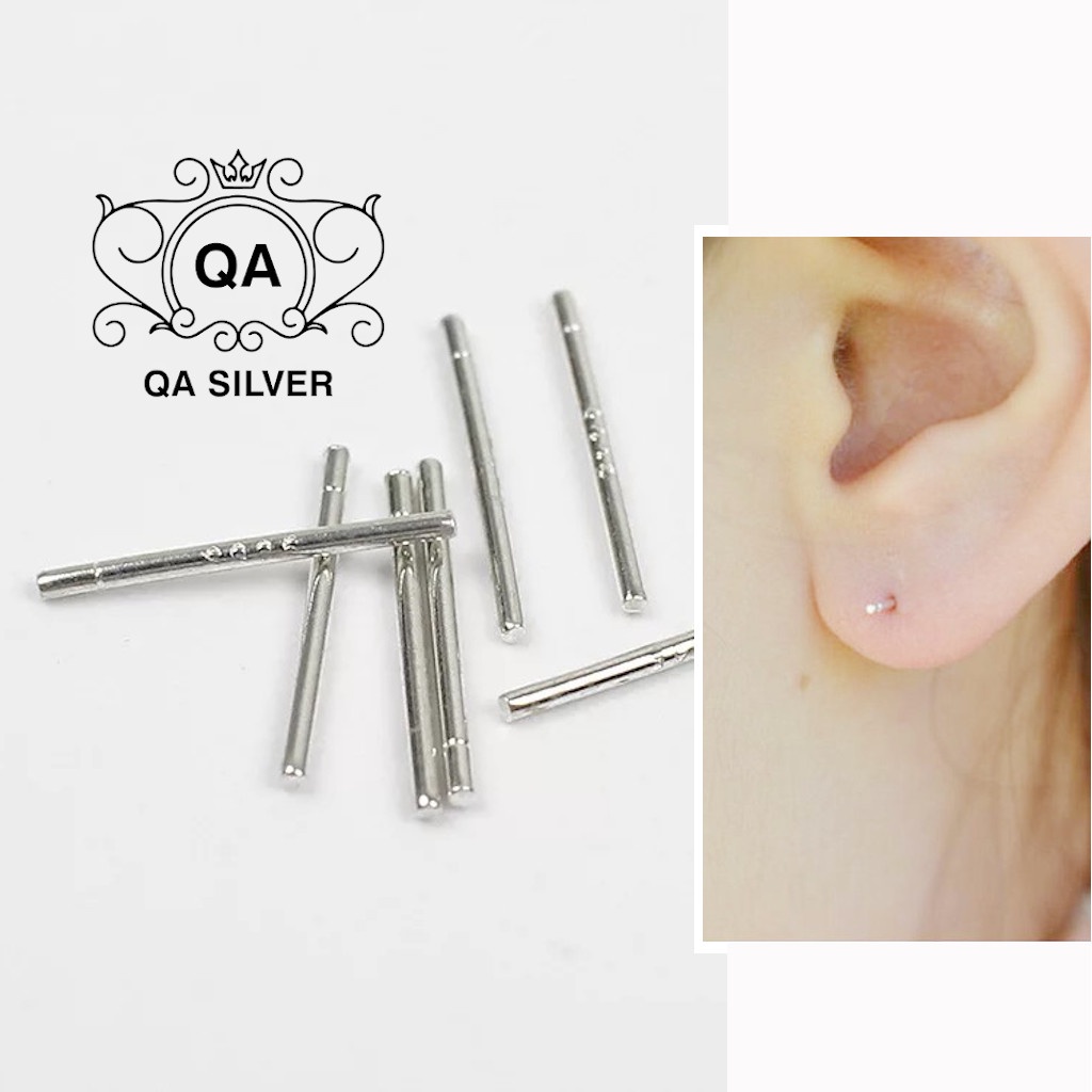 Bông tai bạc thanh giữ lỗ khuyên tai thẳng trơn phủ Platinum S925 BASIC Silver Earrings QA Silver EA200702