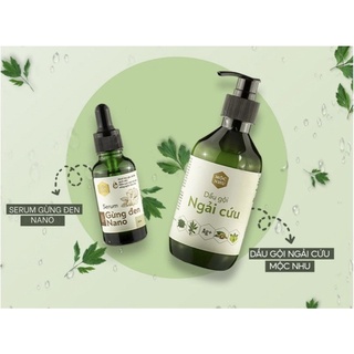 Bộ đôi dầu gội ngải cứu mộc nhu & serum gừng đen Nano cho da đầu nấm, gàu