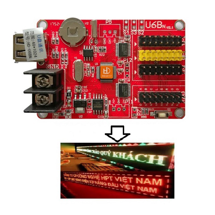 Card HD U6B,Mạch điều khiển led ma trận 1 màu 3 màu