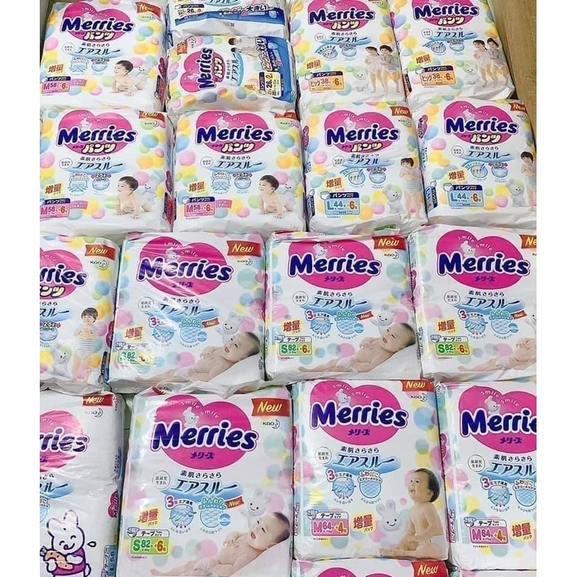 Tã dán/quần bỉm Merries nội địa Nhật cộng miếng [Chính hãng]