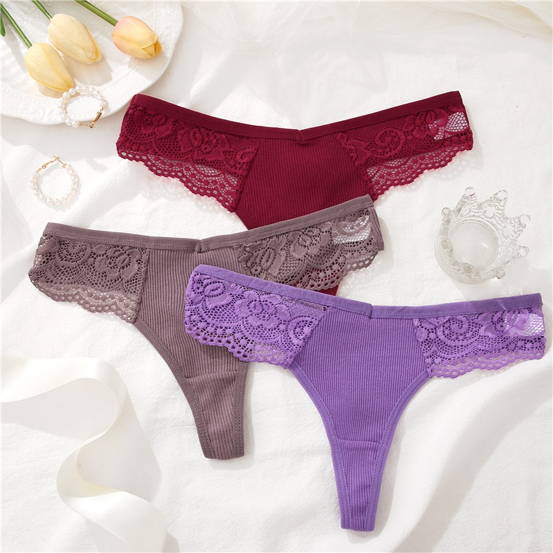 Quần lót lọt khe CUTEBYTE cotton phối ren thời trang quyến rũ dành cho nữ