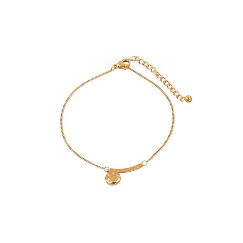 Lắc Chân Thép Titan Mạ Vàng 18k Mặt Cười Đơn Giản Không Thấm Nước Phong Cách Hàn Quốc Cho Nữ