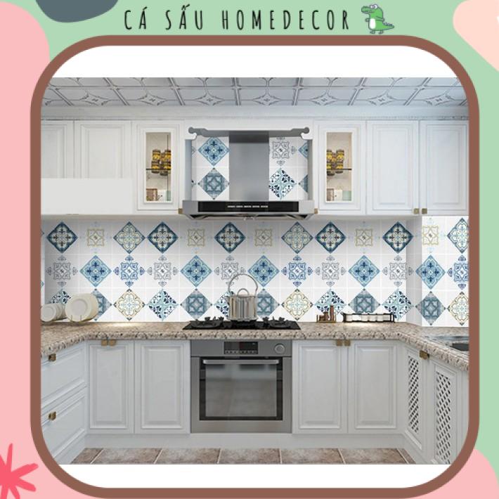 Giấy Dán Tường Nhà Bếp Không Cần Keo, Không Thấm Nước Hình Gạch Bông Decor Trang Trí Nhà Bếp Vintage
