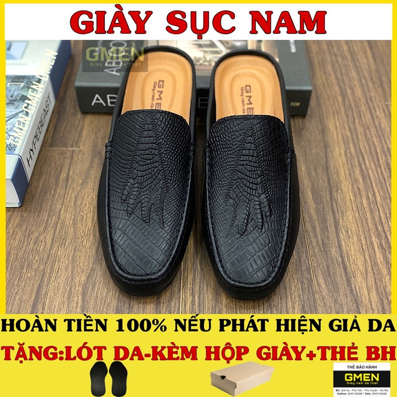 Giày sục nam da bò dập vân cá sấu bảo hành 1 năm TK0353