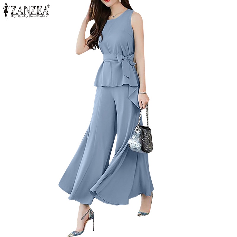 Set áo 2 dây cổ tròn + quần dài ống rộng Zanzea thời trang nữ