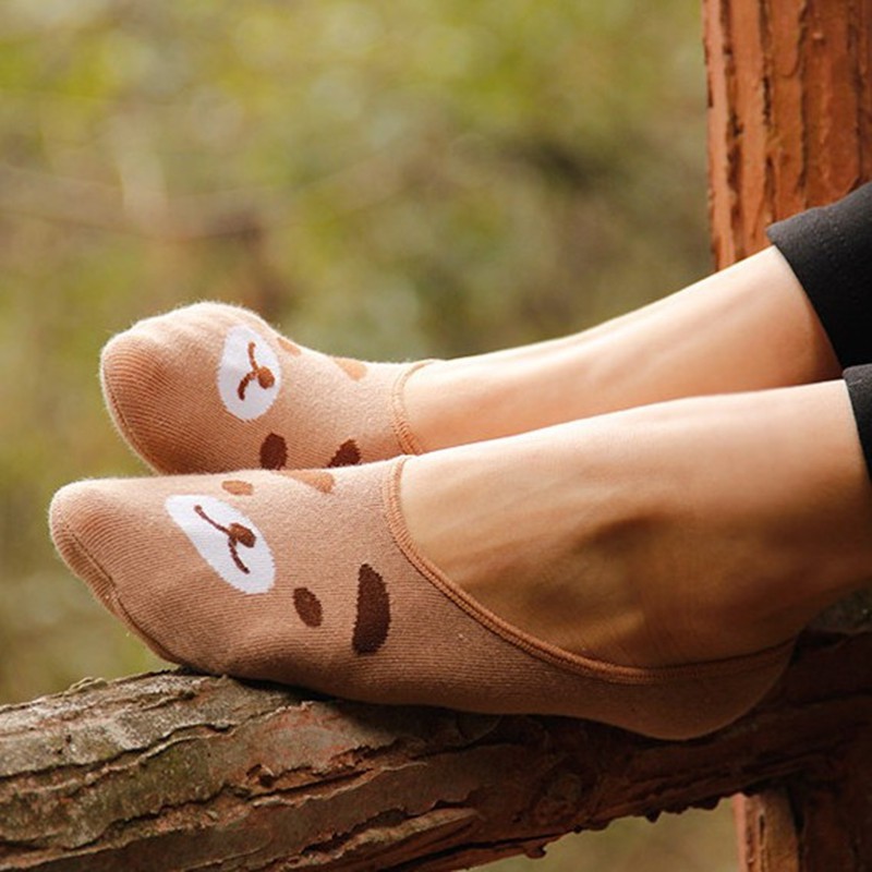 Vớ nữ cổ ngắn thêu hình mặt động vật thời trang