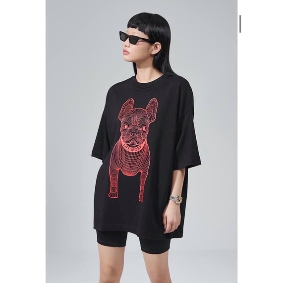 Áo phông cotton Life Work in hình chó form rộng tay lỡ cao cấp
