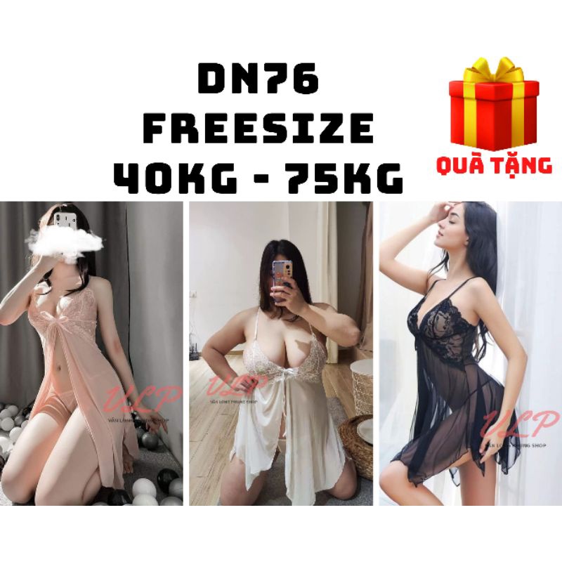 [BIGSIZE_75KG]_DN76_Váy ngủ voan lụa mềm phối ren xẻ tà trước sexy