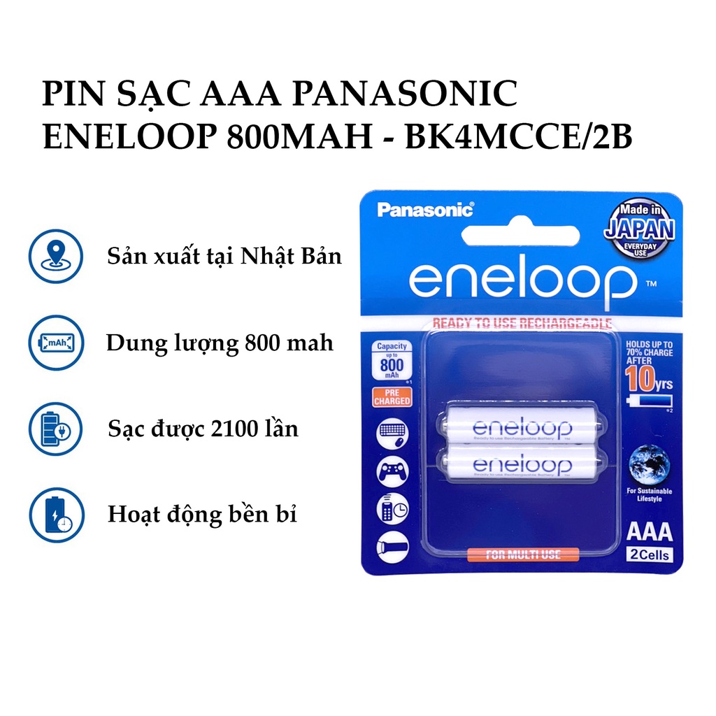 Pin AAA Eneloop chính hãng Made in Japan vỉ 2 viên - Tặng Hộp Bảo Quản