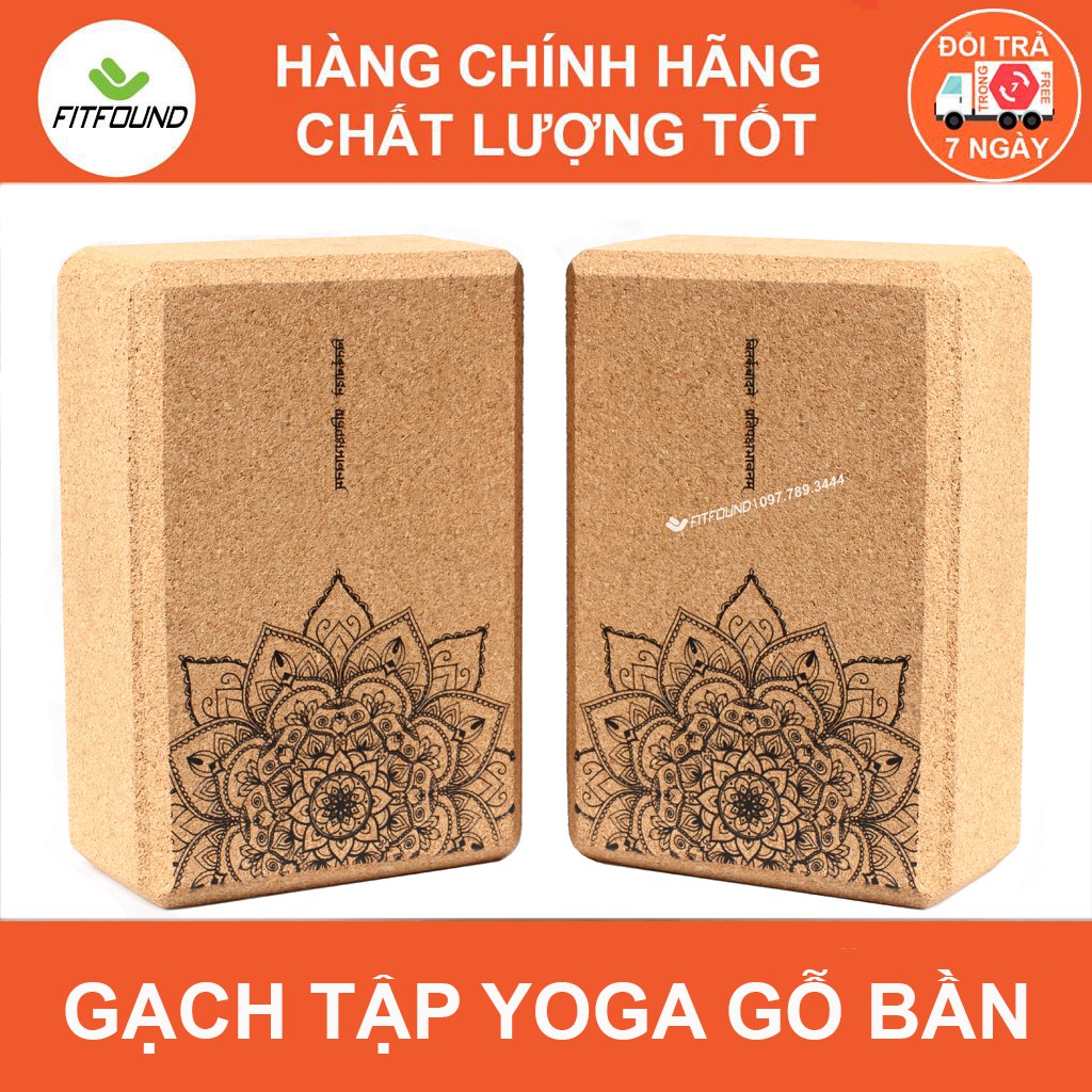 Gạch tập yoga gỗ bần tự nhiên cork in hoa mandala Fitfound