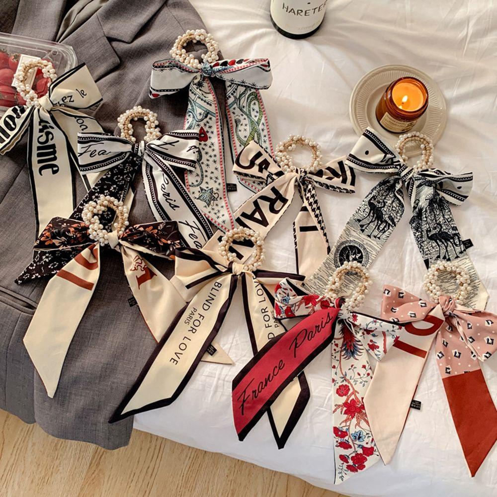 MXGOODS Dây Cột Tóc Đuôi Ngựa Bằng Vải Lụa Họa Tiết Hoa Phong Cách Pháp Ngọt Ngào Cho Nữ