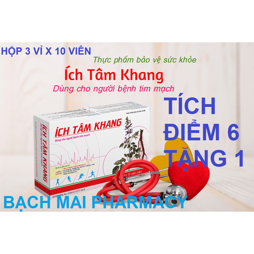 Viên uống ÍCH TÂM KHANG (Hộp 3 vỉ x 10 viên) giảm các triệu chứng khó thở, hồi hộp; giảm cholesterol và xơ vữa động mạch