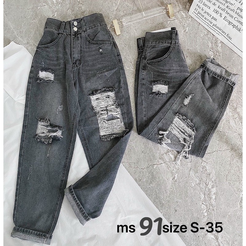 Quần baggy jean nữ ✈️ FREESHIP ✈️ Quần baggy jean nữ rách lưng cao size đại hàng VNXK MS92 - thời trang bigsize 2KJean
