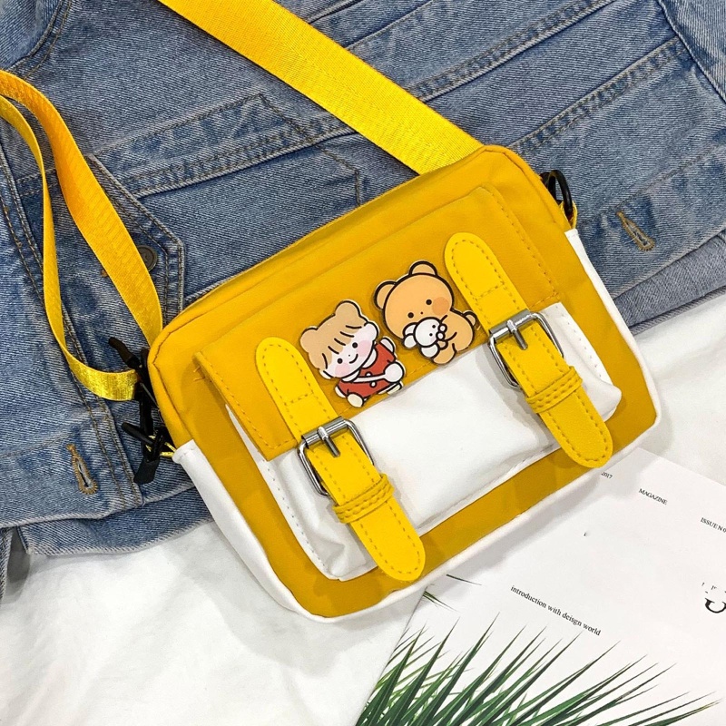 Túi Đeo Chéo Vuông Bằng Nylon Có Huy Hiệu Cho Nữ