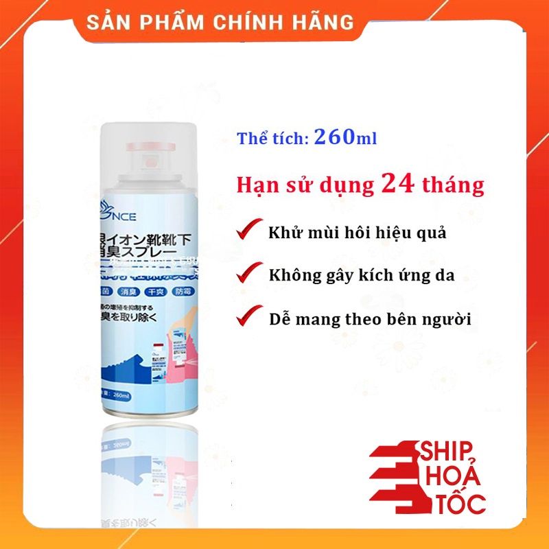 Chai xịt hôi chân Nhật bình sịt hôi chân khử mùi giày công nghệ Nano Bạc mùi dịu nhẹ 260ml đánh bay mùi hôi dép chân tủ