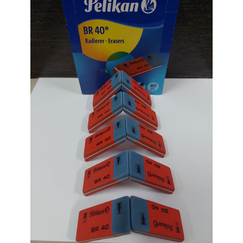Gôm đại tẩy chì + mực Pelikan (Germany), Gôm hai đầu Xanh - Đỏ (BR - 40 của Đức).
