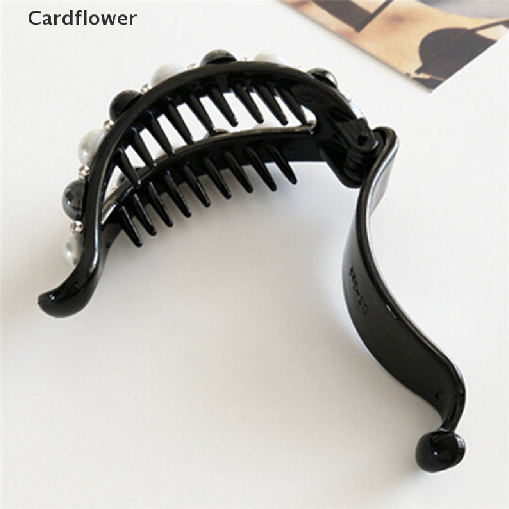 &lt; Cardflower &gt; Kẹp Tóc Càng Cua Đính Ngọc Trai Pha Lê Đen Thanh Lịch Cho Nữ Giảm Giá