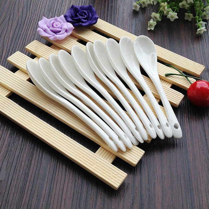 Set 5 Muỗng Cà Phê Bằng Sứ Màu Trắng