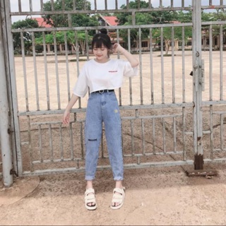 🧩Set Baggy Thêu Cúc + Set Áo Croptop Trắng