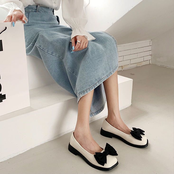 Giày Lười Đế Bằng Mũi Vuông Thiết Kế Đáng Yêu Cho Nữ