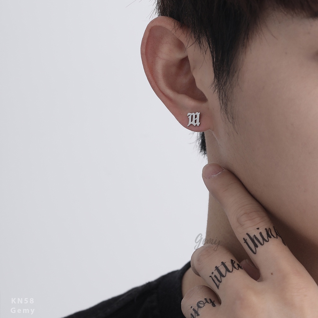 Khuyên tai nam bạc nguyên chất mặt hình chữ M đơn giản, cá tính, unisex (1 chiếc) | GEMY SILVER KN58