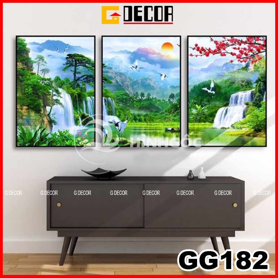 Tranh treo tường canvas 3 bức phong cách hiện đại Bắc Âu 182, tranh phong cảnh trang trí phòng khách, phòng ngủ, spa