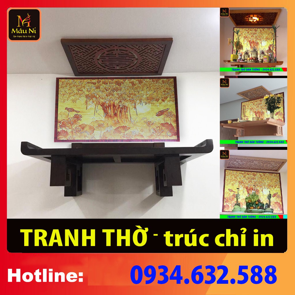- kt 61cmx81cm - Cây bồ đề - dán vách thờ, bàn thờ, tượng thờ tranh trúc chỉ in MÂU NI