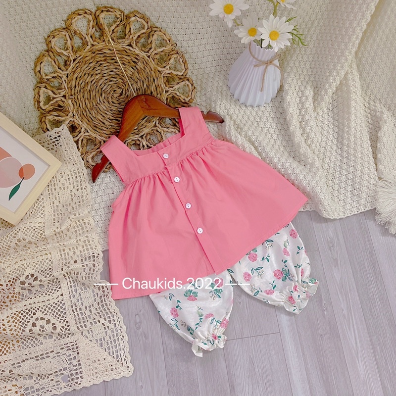 [SET BÉ GÁI] Bộ áo sát nách cổ vuông bánh bèo cho bé gái