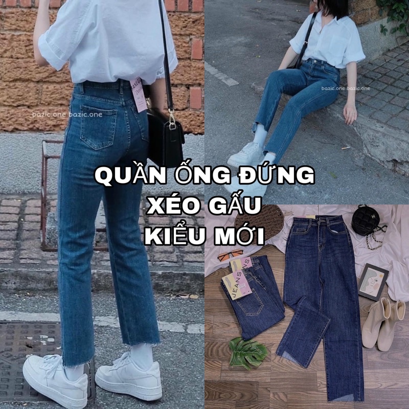 [Ảnh thật/Video] Quần jean bò ống đứng túi hộp hai bên bên - Culottes dáng suông ống rộng màu xanh đậm cá tính