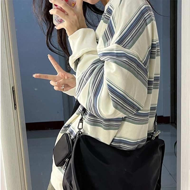 Áo Hoodies Tay Dài Hoạ Tiết Kẻ Sọc Thiết Kế Mới Thời Trang Mùa Thu Cho Phái Nữ