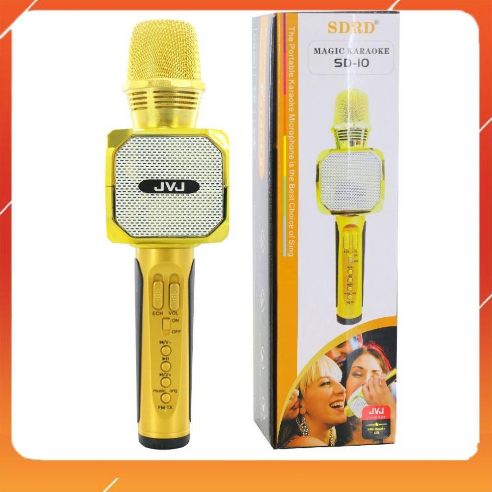 [ HÀNG CHÍNH HÃNG ] Micro kèm loa Bluetooth Karaoke JVJ SD - 10 không dây hỗ trợ ghi âm hàng chính hãng