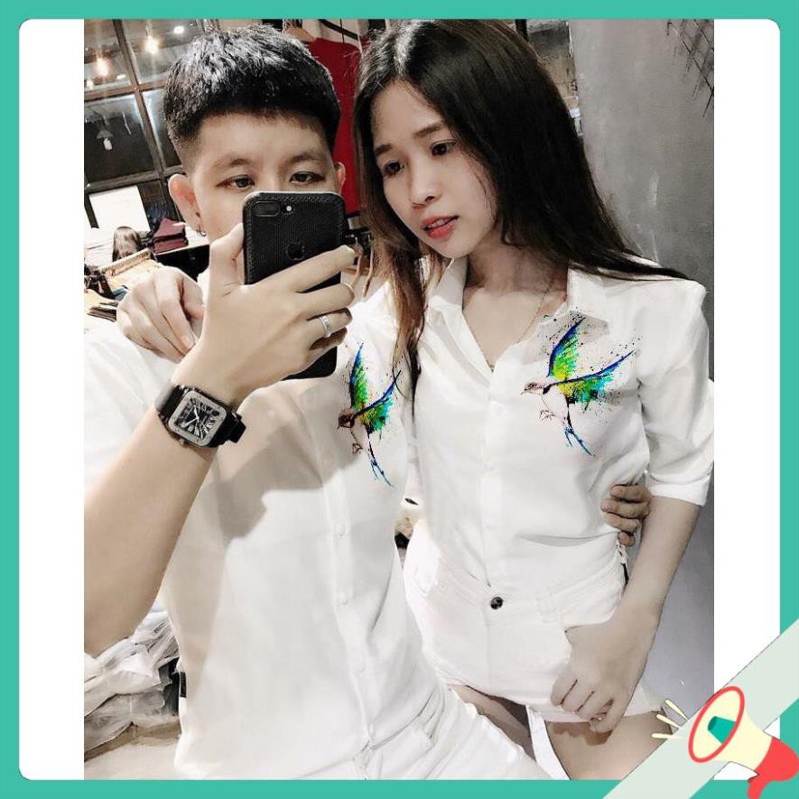 Chất Xịn ÁO SƠ MI IN THÊU TAY DÀI IN HÌNH CHIM XANH - ITTD22