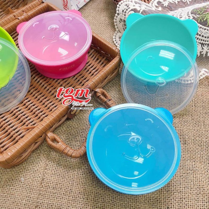 Bát ăn dặm có nắp Silicone hình gấu TGM Hàn Quốc chính hãng