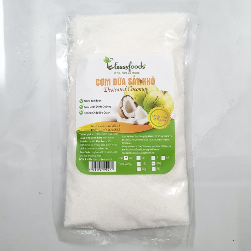 Cơm Dừa Mịn Sấy Khô Classy Foods 200gr